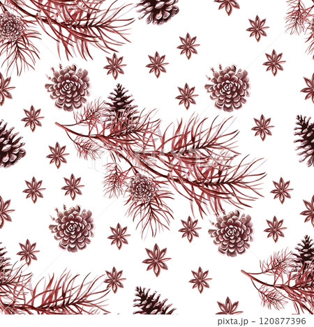 Seamless pattern on a Christmas theme. Watercolor illustration in monochrome color for design of Christmas and New Year gifts, decoration of festive interiors and printing on fabric. Seamless pattern on a Christmas theme. Watercolor illustration in monochrome color for design of Christmas and New Year gifts, decoration of festive interiors and printing on fabric. 120877396