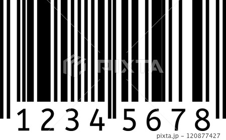 Black and white barcode with numbers underneath representing product identification, inventory management, and supply chain tracking in retail setting Black and white barcode with numbers underneath representing product identification, inventory management, and supply chain tracking in retail setting 120877427