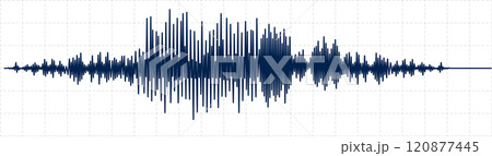 Dark blue seismic activity diagram showing radio frequency waves and oscilloscope waveform graph on white background with grid is representing earthquake or other earth vibration 120877445