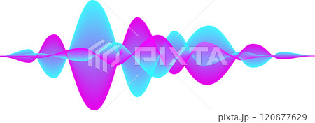 Colorful sound waves are vibrating and creating a dynamic visual representation of audio signal, music waveforms, or digital studio equalizer, set against a clean white background 120877629