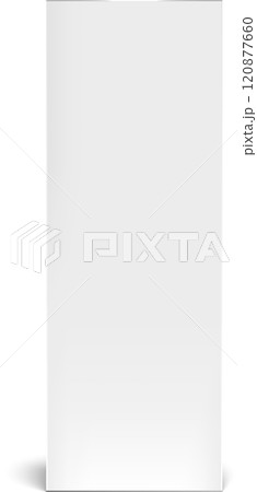 Realistic white slim rectangular cardboard box packaging mockup casting a soft shadow, positioned vertically against a clean white background, ideal for showcasing brand identity and product design Realistic white slim rectangular cardboard box packaging mockup casting a soft shadow, positioned vertically against a clean white background, ideal for showcasing brand identity and product design 120877660