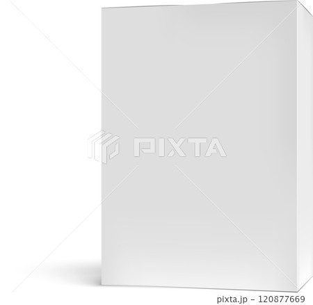 Realistic white cardboard box mockup casting a subtle shadow on a clean white background, providing a simple yet effective template for showcasing product packaging designs 120877669
