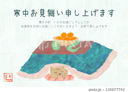 2025年 巳年 こたつで過ごす猫とへびのお正月 寒中見舞い 横のイラスト素材 [120877742] - PIXTA