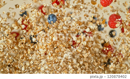 Freeze Motion of Oatmeal Flying in the Air. 120878402