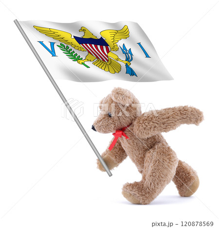 US Virgin Islands flag being carried by a cute teddy bear 120878569