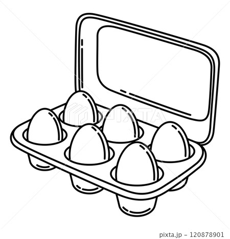 Illustration of eggs tray. Stylized food object for cooking recipe and menu. Illustration of eggs tray. Stylized food object for cooking recipe and menu. 120878901