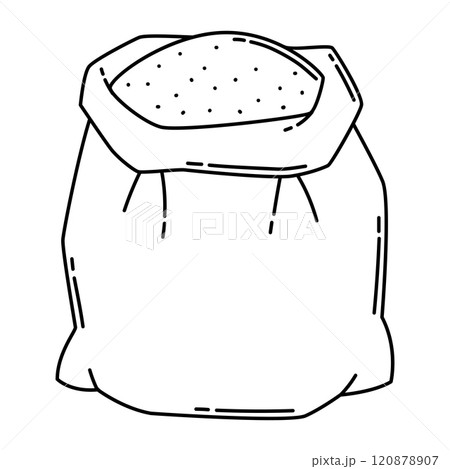 Illustration of bag with flour. Stylized food object for cooking recipe and menu. 120878907