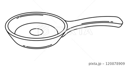 Illustration of frying pan. Stylized kitchen object for cooking recipe and menu. 120878909