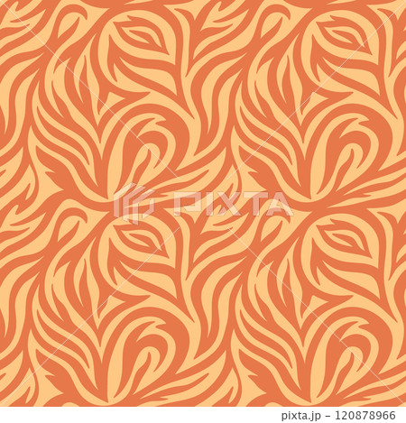 Abstract orange vector seamless pattern. Bright minimal swirled wavy zebra lines on yellow background. Classic smooth shapes repeat design for wallpaper, interior decor, textile. Colored tile motif 120878966