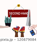 Signboard second hand plant clothes vector artwork 120879084