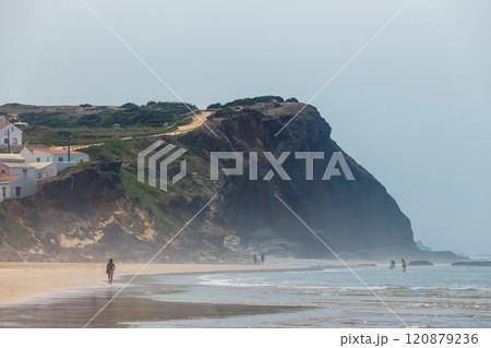 People walking on the beach, Praia de Monte Cl?rigo, Algarve, Portugal 120879236