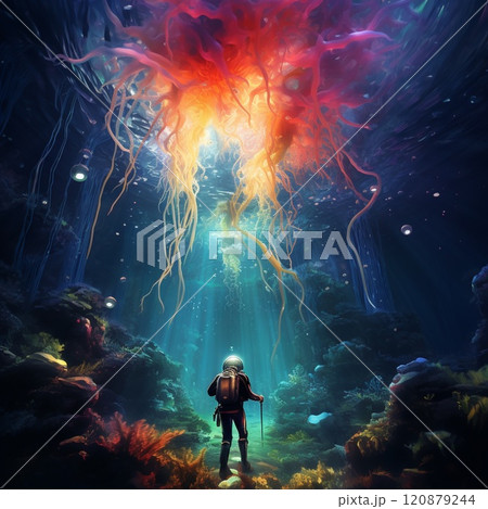 Ethereal Diving: Delving into the ethereal realm beneath the ocean's surface Ethereal Diving: Delving into the ethereal realm beneath the ocean's surface 120879244