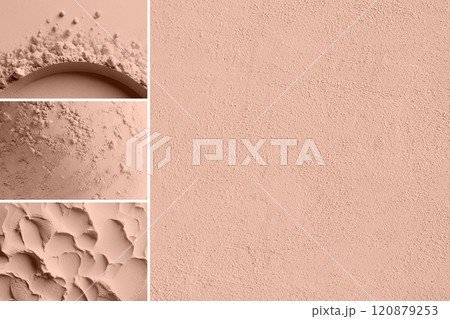 Mocha Mousse - the color of the year 2025. Multiple textures surface tinted in collage 120879253
