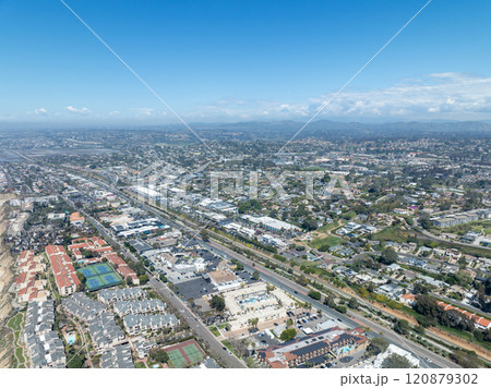 Aerial view of Del Mar Town, California coastal town next the Pacific ocean Aerial view of Del Mar Town, California coastal town next the Pacific ocean 120879302