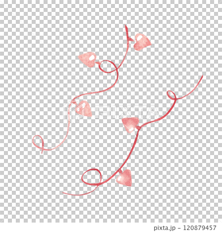 Garland with Heart shaped Lights. Hand drawn Watercolor illustration of red light bulbs isolated on a white background. Design element for Valentines Day, Christmas or Weeding cards and invitations. 120879457