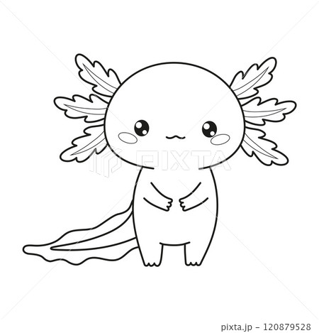 Outline cartoon Axolotl character. Line drawing, coloring book. Vector illustration. Kids collection. 120879528