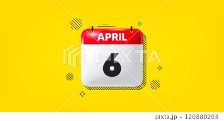 Calendar date of April 3d icon. 6th day of the month icon. Event schedule date. Meeting appointment time. 6th day of April. Calendar month date banner. Day or Monthly page. Vector 120880203