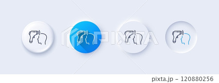 Electronic thermometer line icon. Neumorphic, Blue gradient, 3d pin buttons. Temperature scanner sign. Fever measuring symbol. Line icons. Neumorphic buttons with outline signs. Vector 120880256