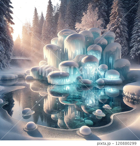 透明の氷と雪が奏でる幻想的な冬の景色 120880299