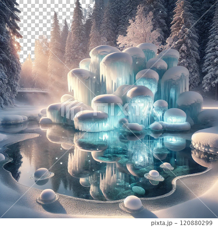 透明の氷と雪が奏でる幻想的な冬の景色 120880299