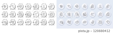 Pay money, Delete purchase and Report line icons. White pin 3d buttons, chat bubbles icons. Pack of Spanner, Money tax, Sun protection icon. Vector 120880412