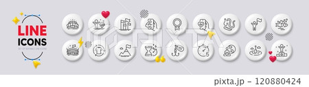 Fishing lure, Worms and Hourglass timer line icons. White buttons 3d icons. Pack of Yoga, Winner, Timer icon. Arena stadium, Fitness, Winner cup pictogram. Fishing float, Leadership, Flags. Vector Fishing lure, Worms and Hourglass timer line icons. White buttons 3d icons. Pack of Yoga, Winner, Timer icon. Arena stadium, Fitness, Winner cup pictogram. Fishing float, Leadership, Flags. Vector 120880424