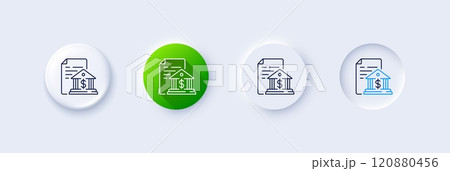 Bank document line icon. Neumorphic, Green gradient, 3d pin buttons. Government decree sign. Loan agreement symbol. Line icons. Neumorphic buttons with outline signs. Vector 120880456