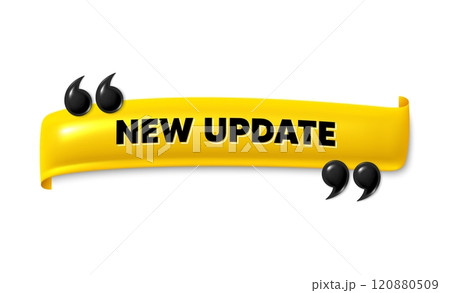3d ribbon banner with double quotes. New update. New arrival sign. Advertising offer symbol. New update ribbon message. Flag frame banner with quotation mark. Double quotes template. Vector 3d ribbon banner with double quotes. New update. New arrival sign. Advertising offer symbol. New update ribbon message. Flag frame banner with quotation mark. Double quotes template. Vector 120880509