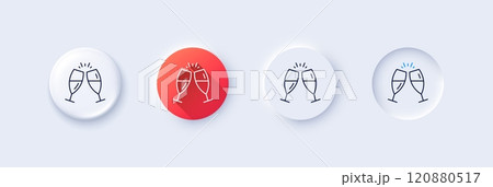 Champagne glasses line icon. Neumorphic, Red gradient, 3d pin buttons. Romantic celebration sign. Love chin-chin symbol. Line icons. Neumorphic buttons with outline signs. Vector Champagne glasses line icon. Neumorphic, Red gradient, 3d pin buttons. Romantic celebration sign. Love chin-chin symbol. Line icons. Neumorphic buttons with outline signs. Vector 120880517