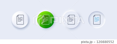 Document line icon. Neumorphic, Green gradient, 3d pin buttons. Doc file page sign. Office note symbol. Line icons. Neumorphic buttons with outline signs. Vector Document line icon. Neumorphic, Green gradient, 3d pin buttons. Doc file page sign. Office note symbol. Line icons. Neumorphic buttons with outline signs. Vector 120880552