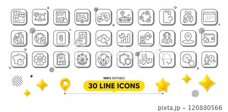 Fitness, Cloud computing and Smartphone recovery line icons pack. 3d design elements. Shields, Attachment, Time management web icon. Petrol station, Growth chart, Loyalty program pictogram. Vector Fitness, Cloud computing and Smartphone recovery line icons pack. 3d design elements. Shields, Attachment, Time management web icon. Petrol station, Growth chart, Loyalty program pictogram. Vector 120880566