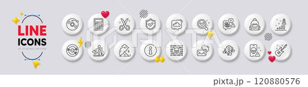 Salary, Teamwork and Stress protection line icons. White buttons 3d icons. Pack of Info, Scissors, Stress icon. Backpack, Confirmed, Targeting pictogram. Vector Salary, Teamwork and Stress protection line icons. White buttons 3d icons. Pack of Info, Scissors, Stress icon. Backpack, Confirmed, Targeting pictogram. Vector 120880576