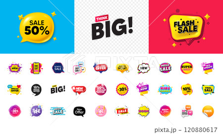 Discount offer sale banners. Best deal price stickers. Flash special offer tag. Sale bubble coupon. Promotion discount banner templates design. Buy offer sticker, think big. Vector illustration 120880617