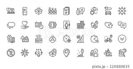 Equality, Car charge and Contactless payment line icons pack. AI, Question and Answer, Map pin icons. Teamwork, Scroll down, Timer web icon. Refrigerator, Elevator, Faq pictogram. Vector 120880635
