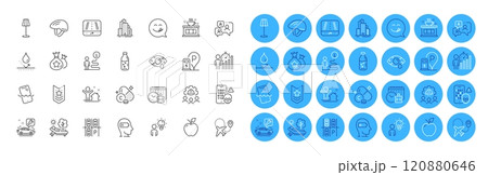 Group people, Gps and Lounger line icons pack. Cyber attack, Conjunctivitis eye, Apple web icon. Charging station, Business statistics, Engineering team pictogram. Skyscraper buildings. Vector 120880646