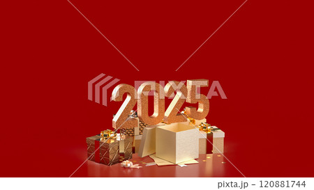 The Number 2025 and gift box  for celebration  or holiday concept 3d rendering. 120881744