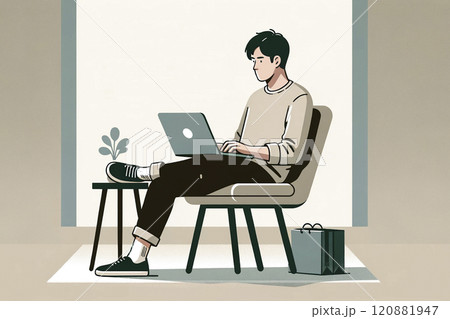 男性パソコン作業 画像素材
