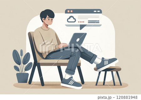 男性パソコン作業 画像素材