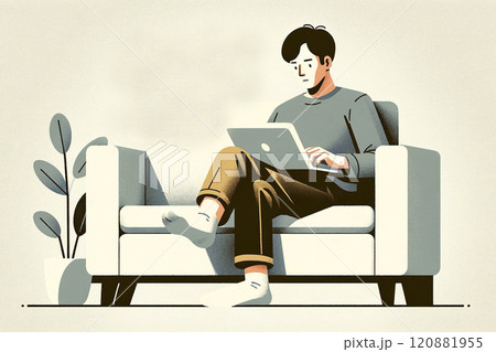 男性パソコン作業 画像素材