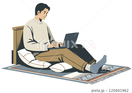 男性パソコン作業 画像素材