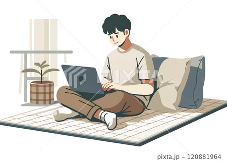 男性パソコン作業 画像素材