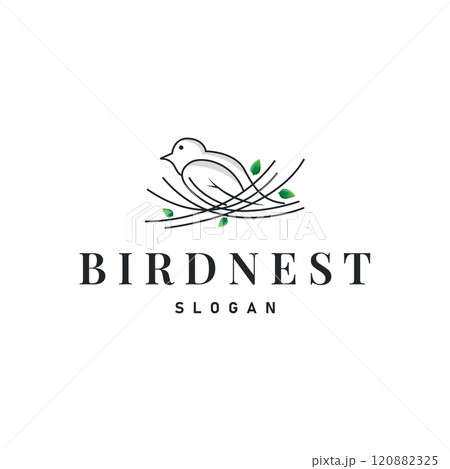 Bird Nest Logo, Bird House Shelter Vector, Modern Line Design Minimalist Style, Symbol Template Icon 120882325