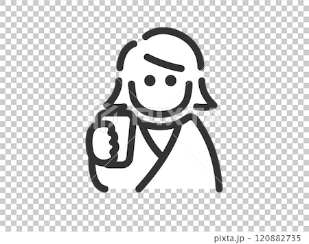 Icon (line drawing) of a woman drinking barium during a medical checkup Icon (line drawing) of a woman drinking barium during a medical checkup 120882735