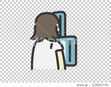 Illustration of a woman icon (line drawing color) undergoing a chest x-ray examination 120882744