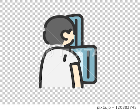 Illustration of a man undergoing a chest x-ray examination (line drawing color) 120882745