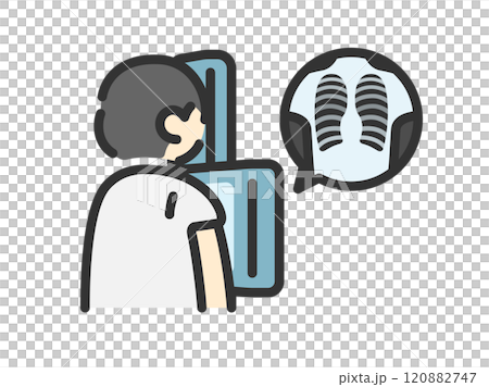 胸部x線検査(レントゲン)を受ける、男性のアイコン(線画カラー)のイラスト 胸部x線検査(レントゲン)を受ける、男性のアイコン(線画カラー)のイラスト 120882747