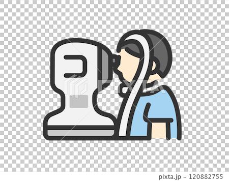 眼圧検査を受ける、男性のアイコン(線画カラー)のイラスト 眼圧検査を受ける、男性のアイコン(線画カラー)のイラスト 120882755