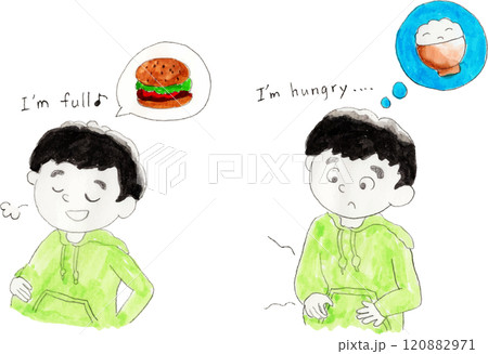 食事をする男性　お腹すいた 120882971