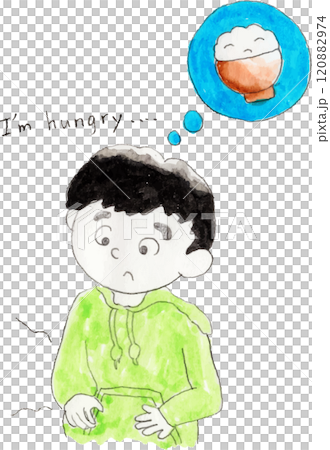 お腹がすいてご飯が食べたい男の子 120882974