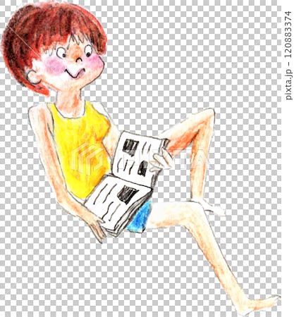 Woman relaxing and reading a magazine 120883374